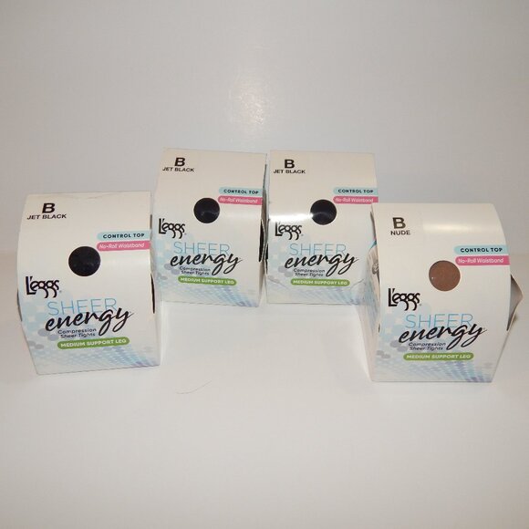 4 - B - L'eggs Sheer Energy Stockings Leggs Control Top No Roll Waist Pantyhose - Picture 1 of 3